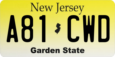NJ license plate A81CWD