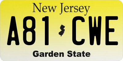 NJ license plate A81CWE
