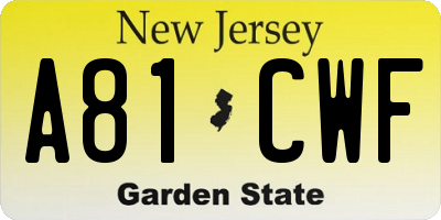 NJ license plate A81CWF