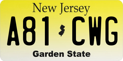 NJ license plate A81CWG