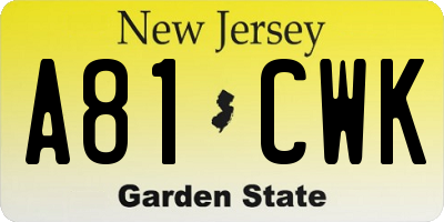 NJ license plate A81CWK
