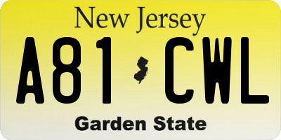 NJ license plate A81CWL
