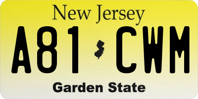 NJ license plate A81CWM