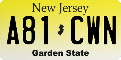 NJ license plate A81CWN
