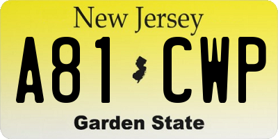 NJ license plate A81CWP