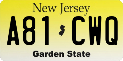 NJ license plate A81CWQ