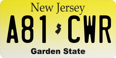 NJ license plate A81CWR