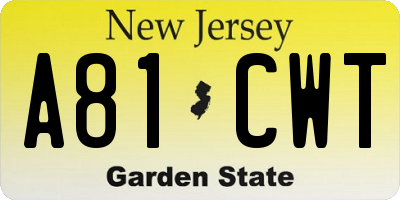 NJ license plate A81CWT
