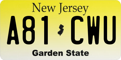 NJ license plate A81CWU