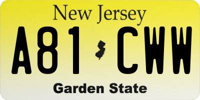NJ license plate A81CWW