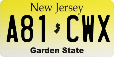 NJ license plate A81CWX