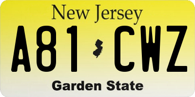 NJ license plate A81CWZ
