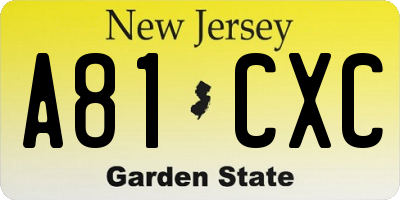 NJ license plate A81CXC