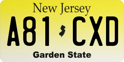 NJ license plate A81CXD