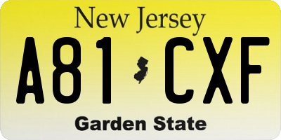 NJ license plate A81CXF