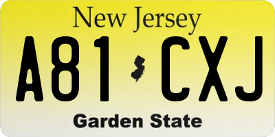 NJ license plate A81CXJ