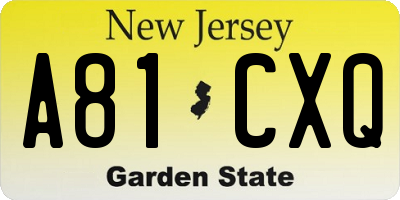 NJ license plate A81CXQ