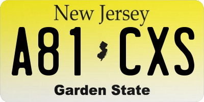 NJ license plate A81CXS