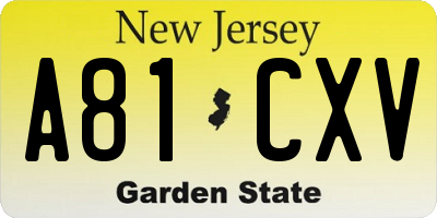 NJ license plate A81CXV