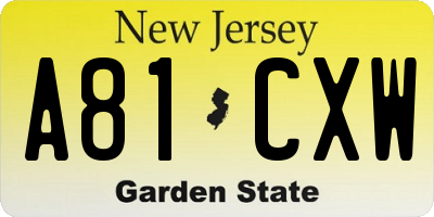 NJ license plate A81CXW