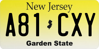 NJ license plate A81CXY