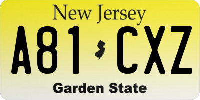 NJ license plate A81CXZ