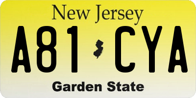NJ license plate A81CYA