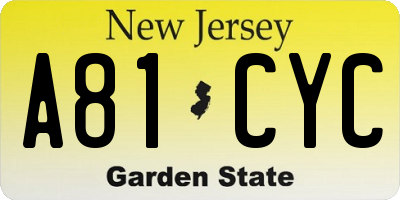 NJ license plate A81CYC
