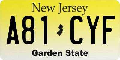 NJ license plate A81CYF