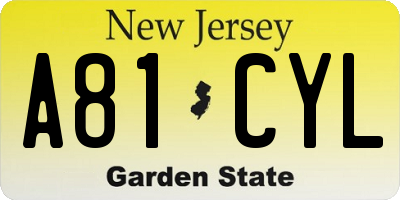 NJ license plate A81CYL