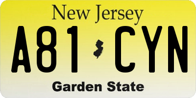 NJ license plate A81CYN
