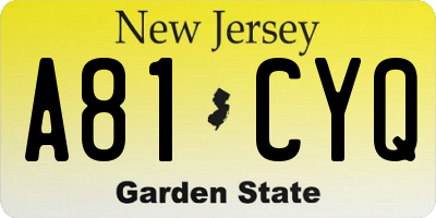 NJ license plate A81CYQ