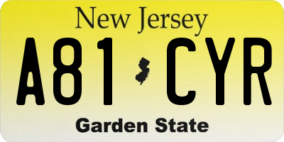 NJ license plate A81CYR