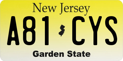 NJ license plate A81CYS