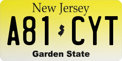 NJ license plate A81CYT