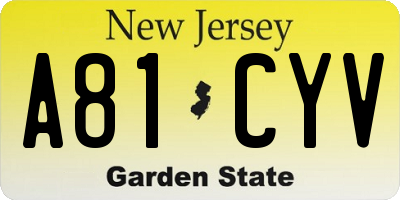NJ license plate A81CYV