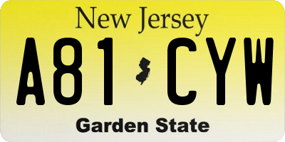 NJ license plate A81CYW