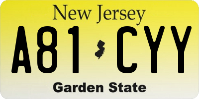 NJ license plate A81CYY