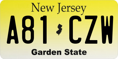 NJ license plate A81CZW