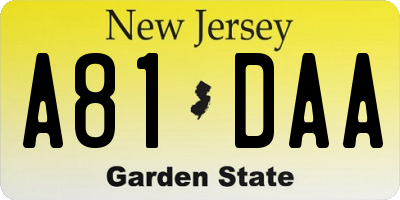 NJ license plate A81DAA