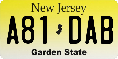 NJ license plate A81DAB
