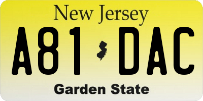 NJ license plate A81DAC