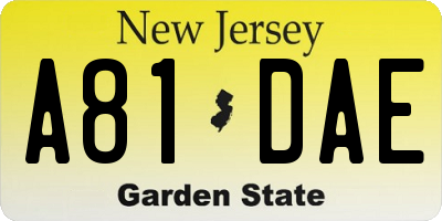 NJ license plate A81DAE