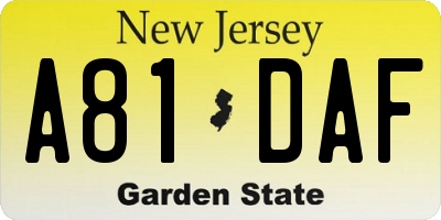 NJ license plate A81DAF
