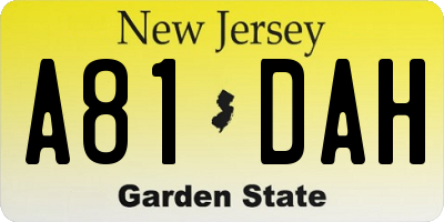 NJ license plate A81DAH