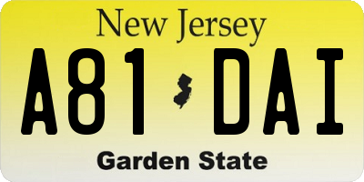 NJ license plate A81DAI