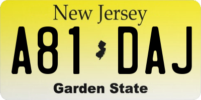 NJ license plate A81DAJ