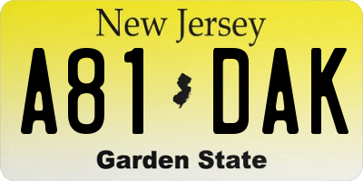NJ license plate A81DAK
