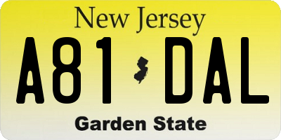 NJ license plate A81DAL