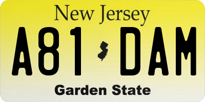 NJ license plate A81DAM